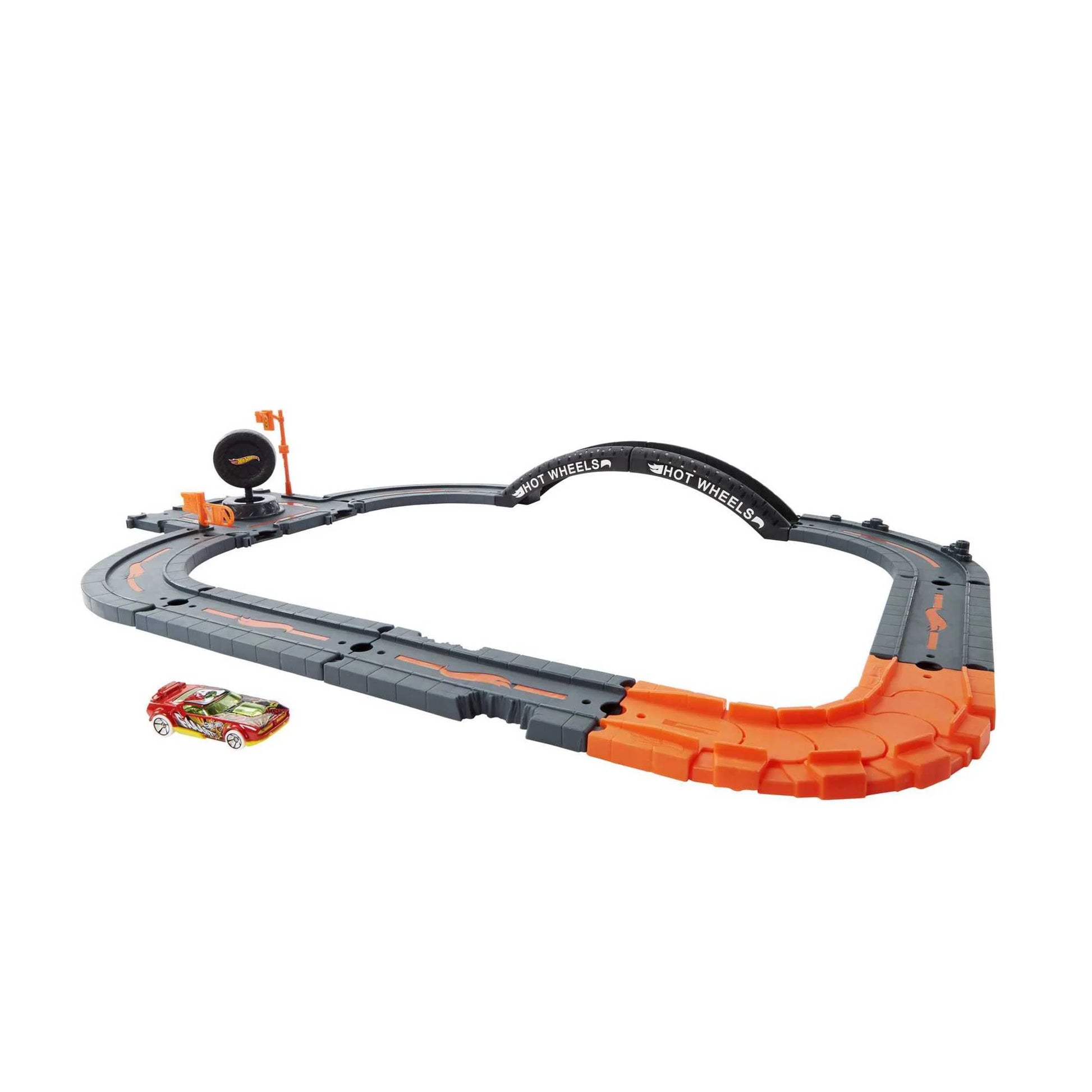City Track Pack, Set of 10 Basic Track Pieces with 1:64 Scale Toy Car, 20.63 In