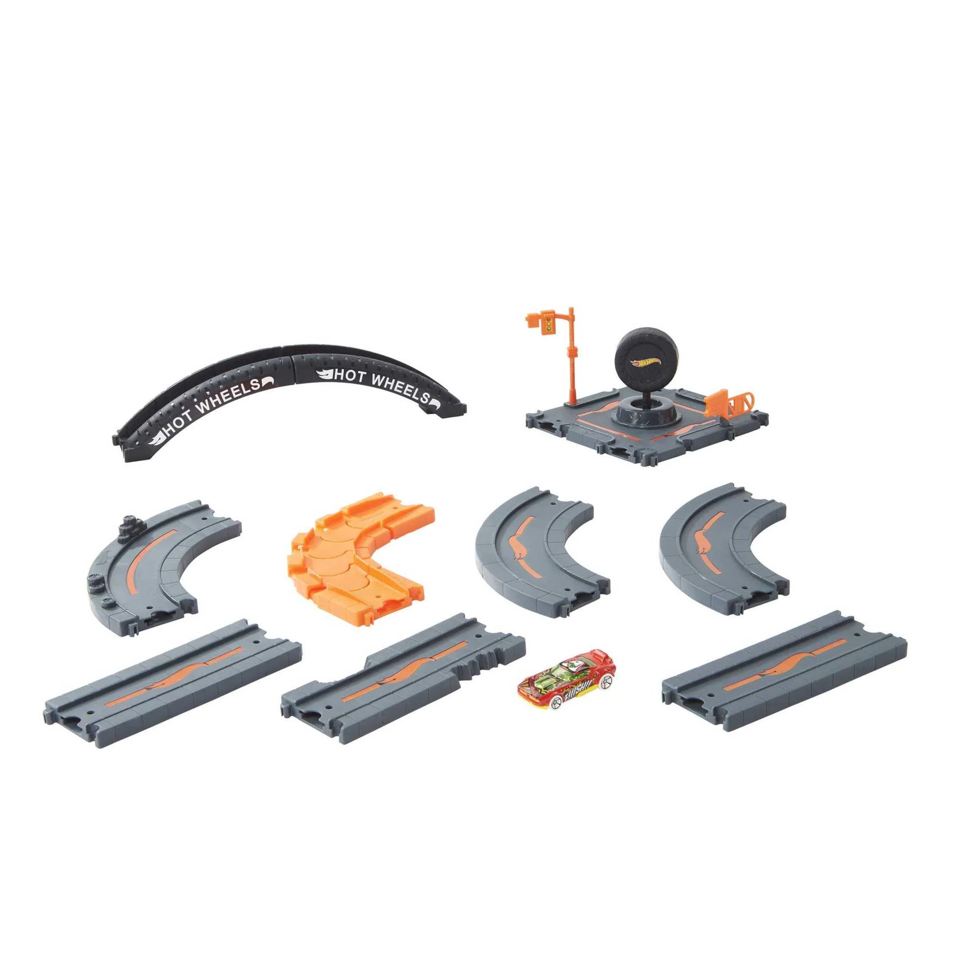City Track Pack, Set of 10 Basic Track Pieces with 1:64 Scale Toy Car, 20.63 In