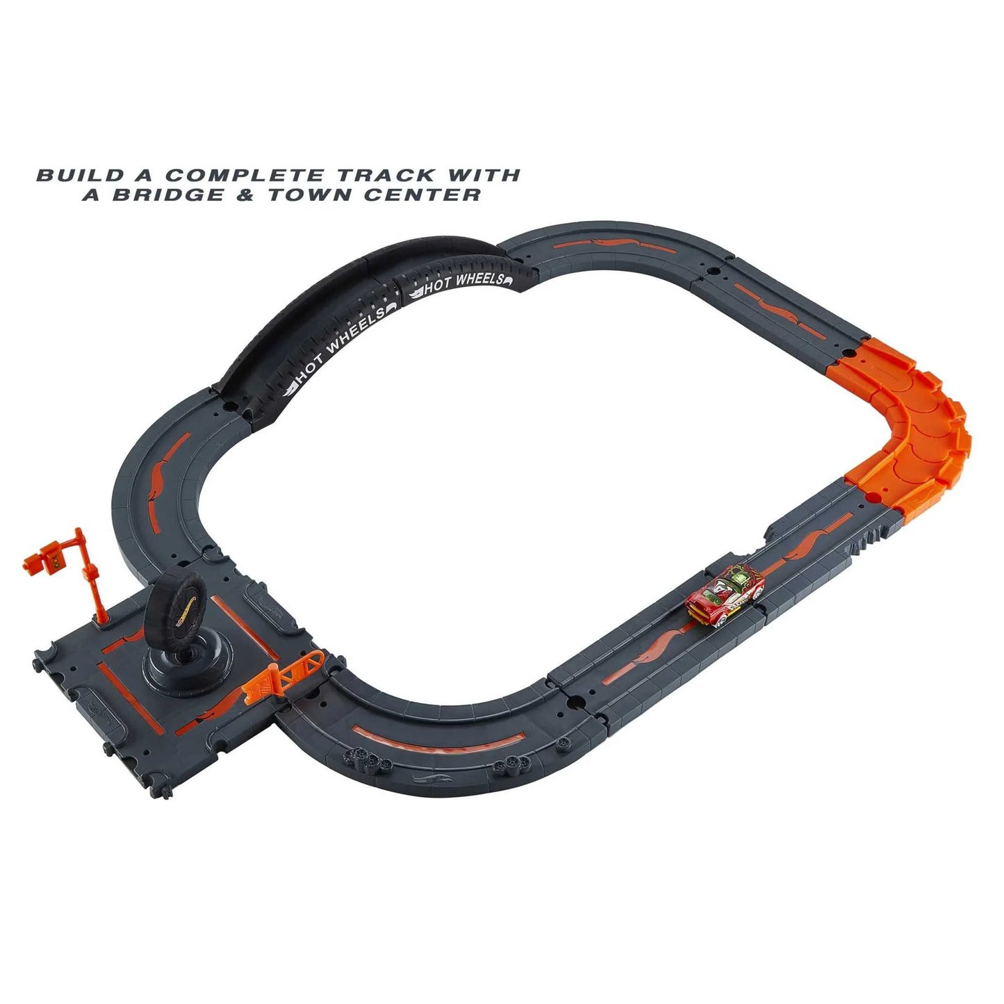 City Track Pack, Set of 10 Basic Track Pieces with 1:64 Scale Toy Car, 20.63 In